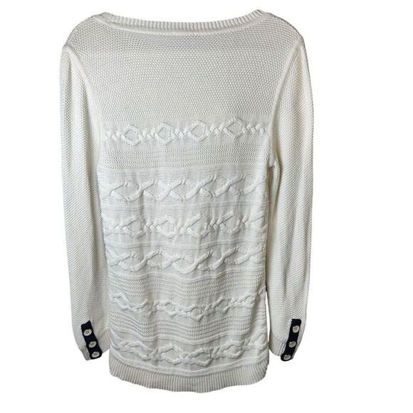 Talbots Cream Cotton Textured Cable Knit Tunic Sweater Button Sleeve Size Medium - Picture 2 of 7